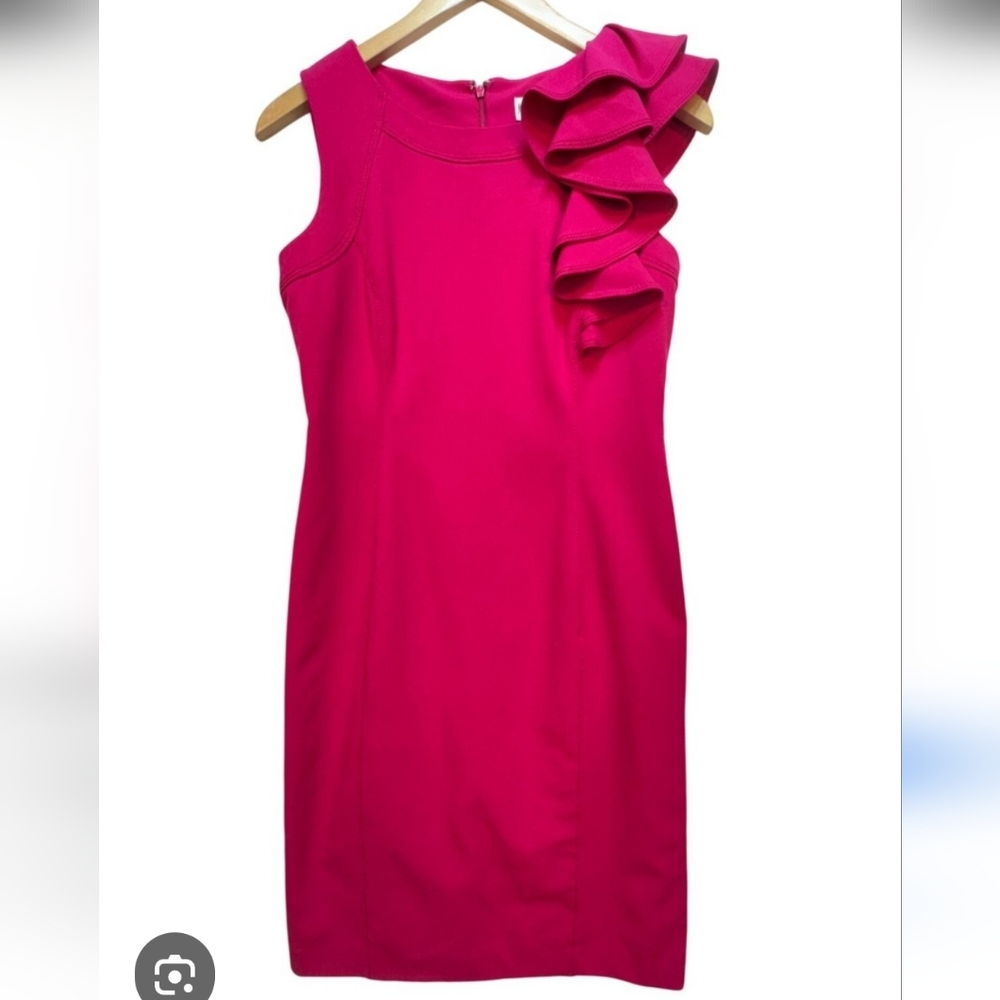 Marvin Richards Elegant Pink Sheath Sleeveless Ruffle Dress, Size 10